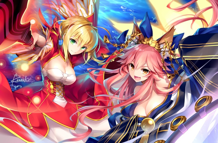 tamamo, nero claudius, and tamamo no mae (fate and 1 more) drawn by kousaki_rui