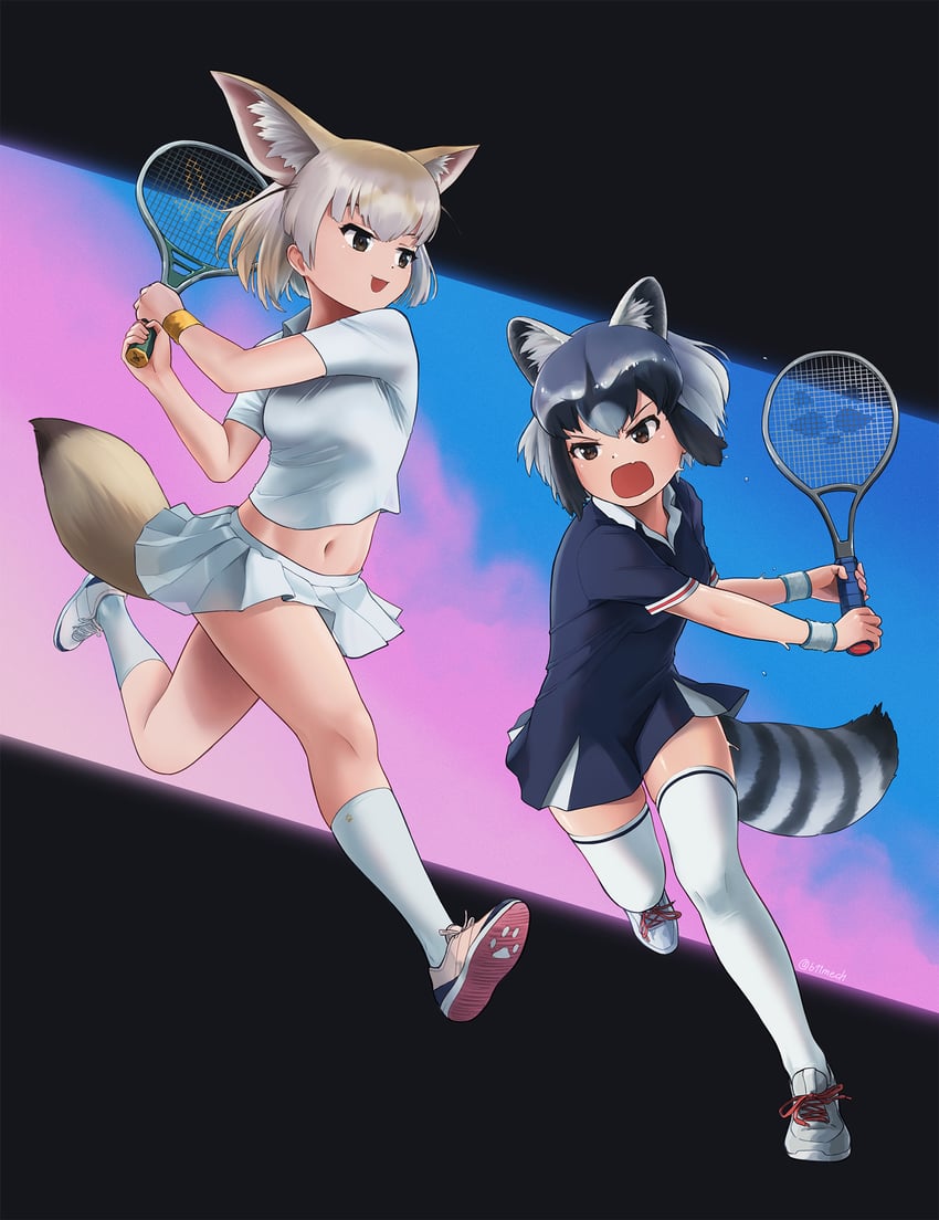 common raccoon and fennec (kemono friends and 1 more) drawn by beleven