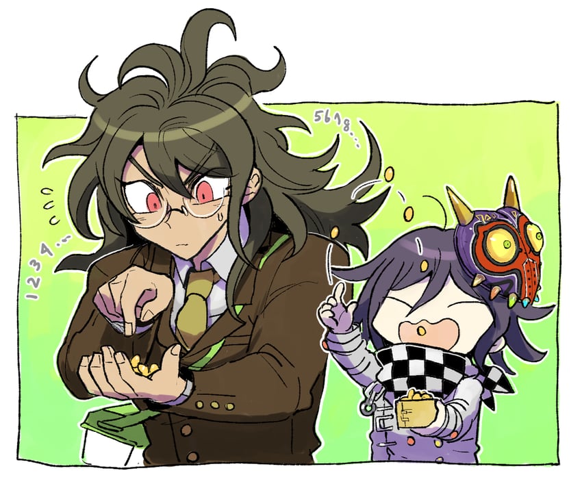 oma kokichi, gokuhara gonta, and majora (danganronpa and 3 more) drawn by kumakoro_(tetsupag)