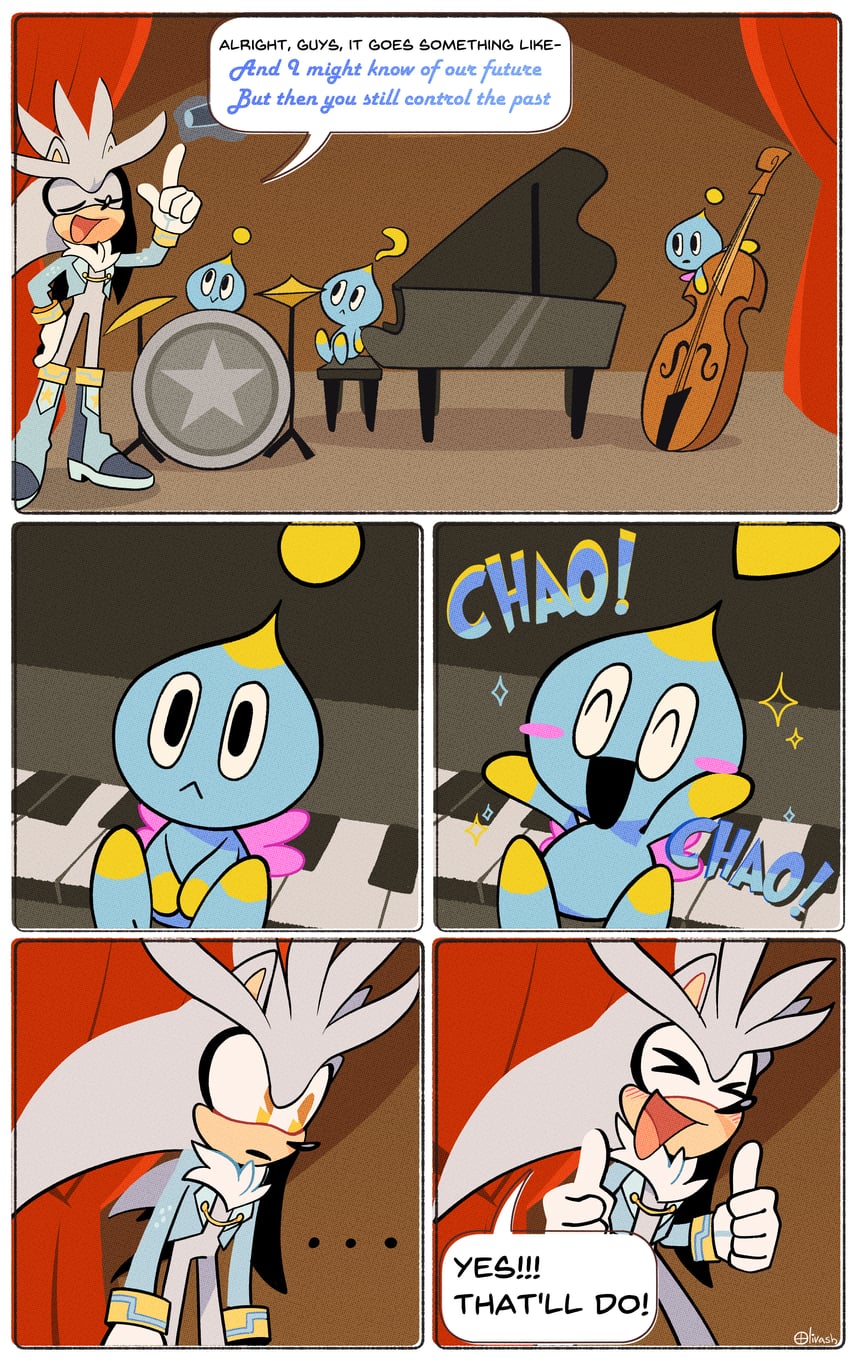 silver the hedgehog and neutral chao (sonic and 1 more) drawn by olivashko