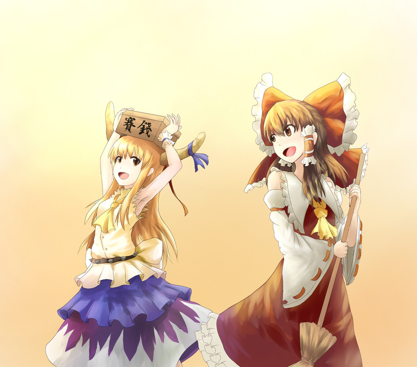 hakurei reimu and ibuki suika (touhou) drawn by fen_zuo