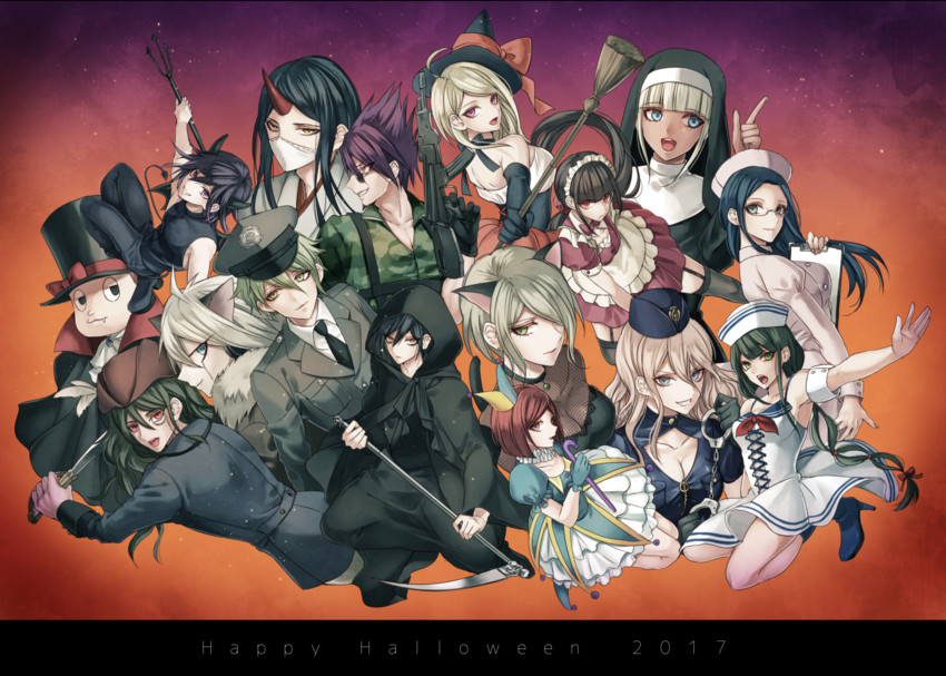 oma kokichi, saihara shuichi, akamatsu kaede, harukawa maki, momota kaito, and 11 more (danganronpa and 1 more) drawn by sakuyu