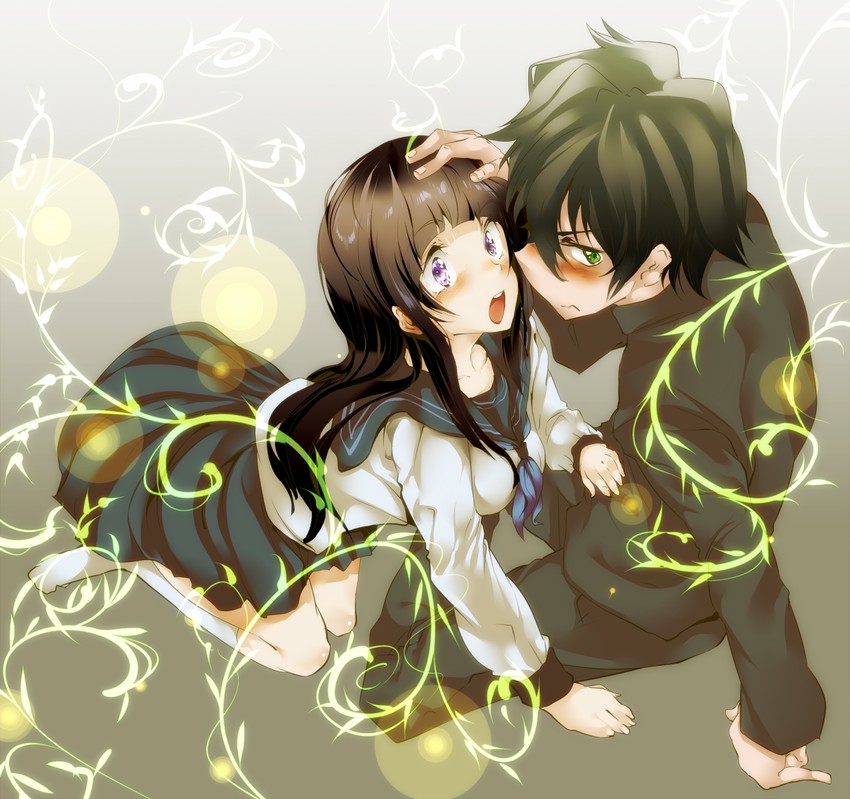 chitanda eru and oreki houtarou (hyouka) drawn by shigurio