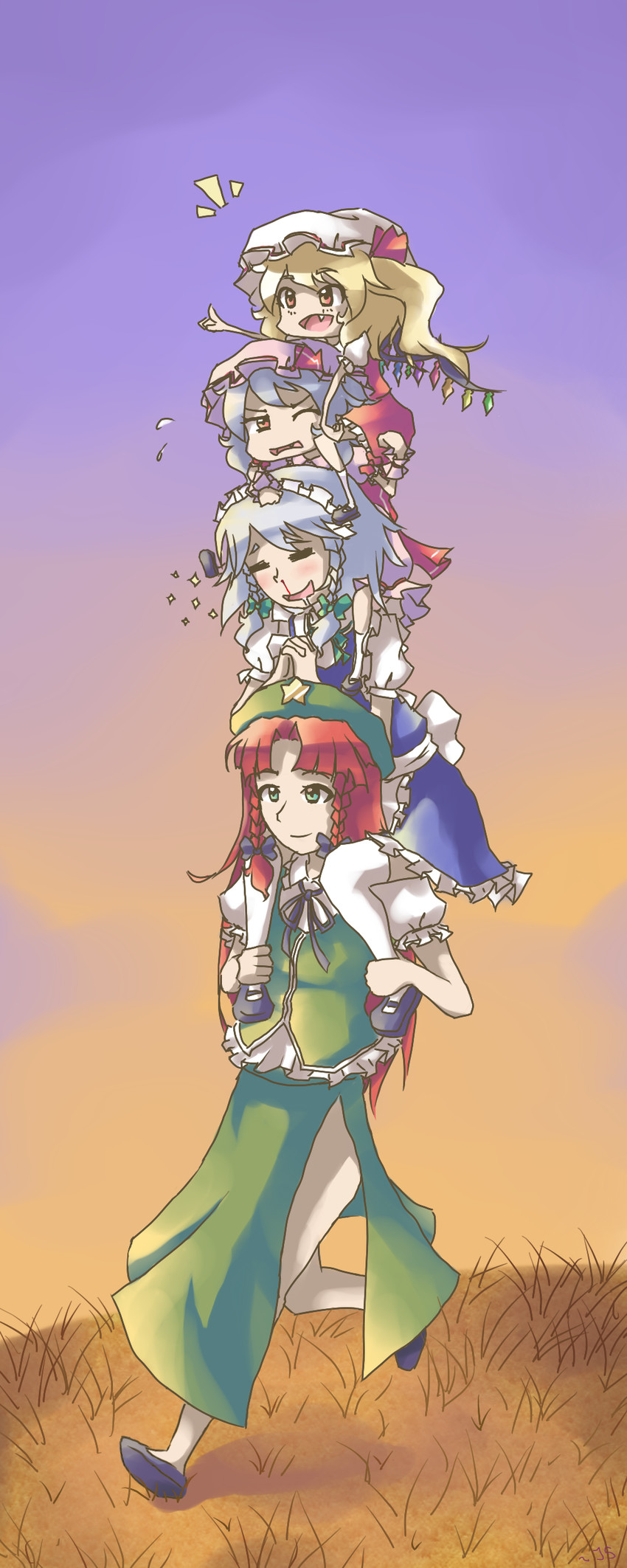 remilia scarlet, flandre scarlet, izayoi sakuya, and hong meiling (touhou) drawn by daigada