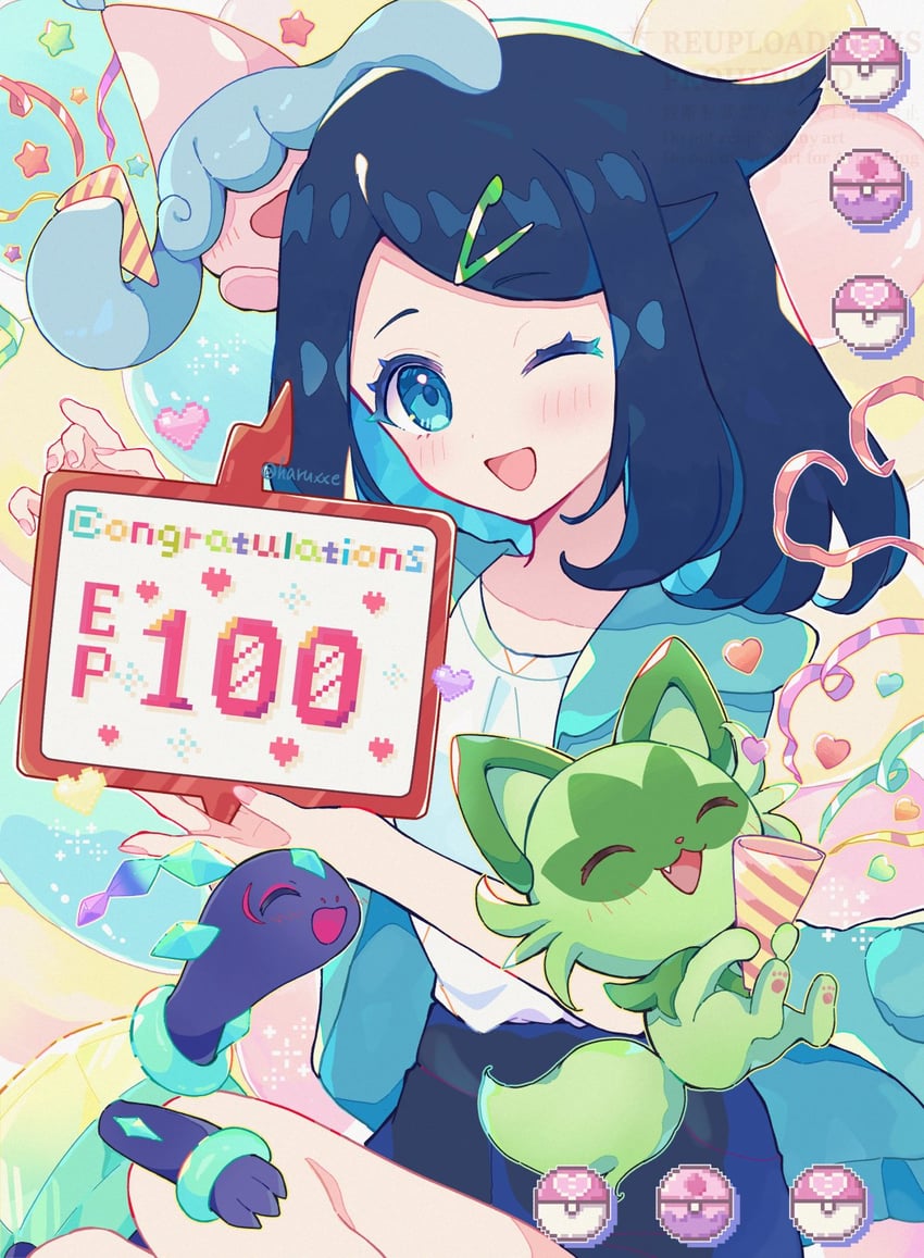 sprigatito, liko, and hatenna (pokemon and 1 more) drawn by haru_(haruxxe)