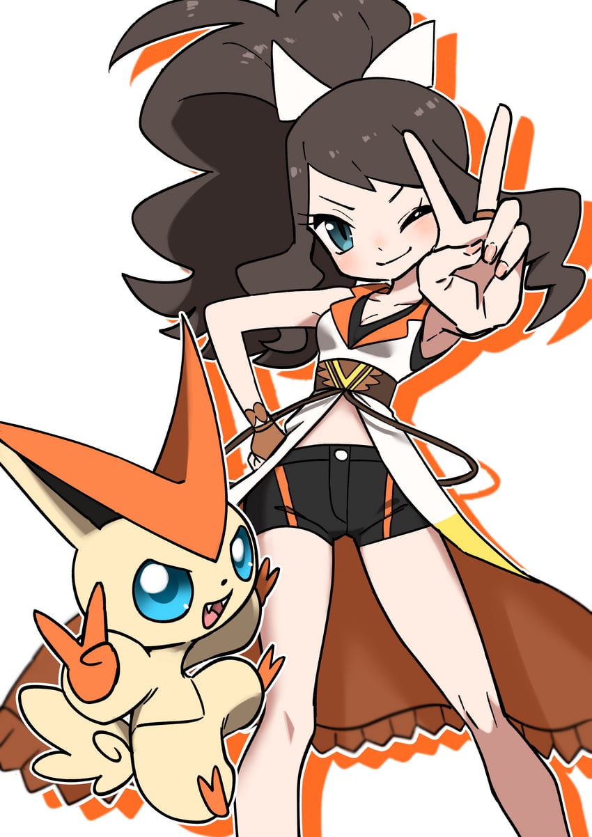 hilda and victini (pokemon and 1 more) drawn by ayakadegozans