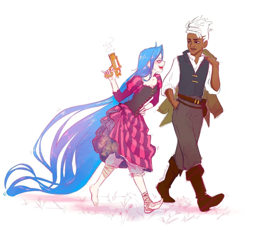 jinx, arcane jinx, rapunzel, ekko, firelight ekko, and 1 more (league of legends and 2 more) drawn by alice_(redrumalice)