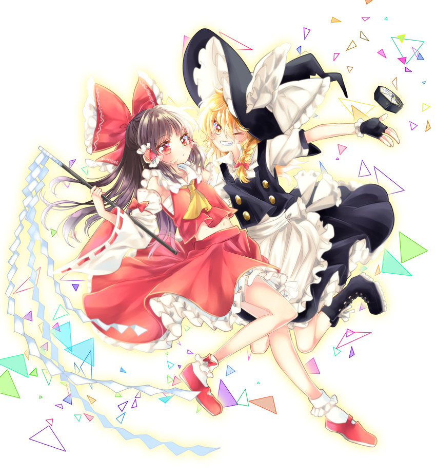 hakurei reimu and kirisame marisa (touhou) drawn by muzuki_uruu