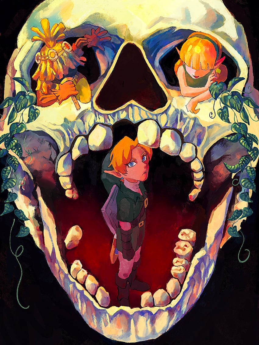 link, skull kid, and fado (the legend of zelda and 1 more) drawn by nasagina