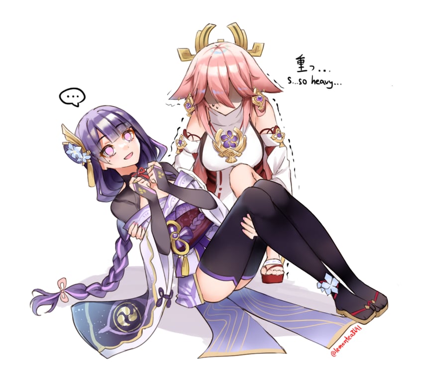 raiden shogun and yae miko (genshin impact) drawn by lemon_t