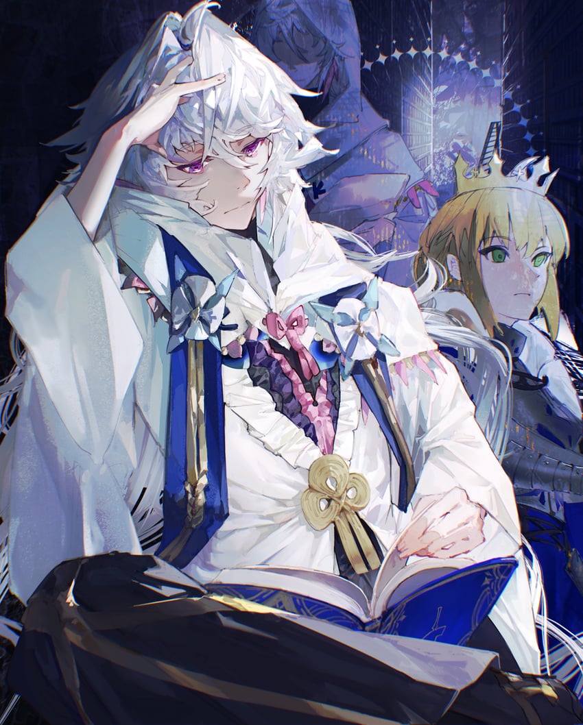 artoria pendragon, saber, and merlin (fate and 1 more) drawn by hasshi_0825
