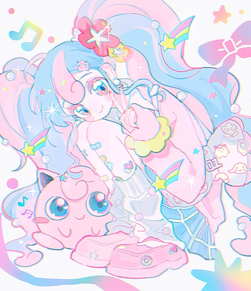 hatsune miku, jigglypuff, and fairy miku (pokemon and 2 more) drawn by nass_ye