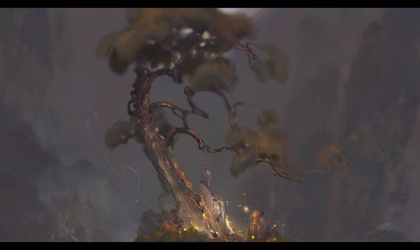 sun wukong and puti zushi (journey to the west) drawn by mian_lang
