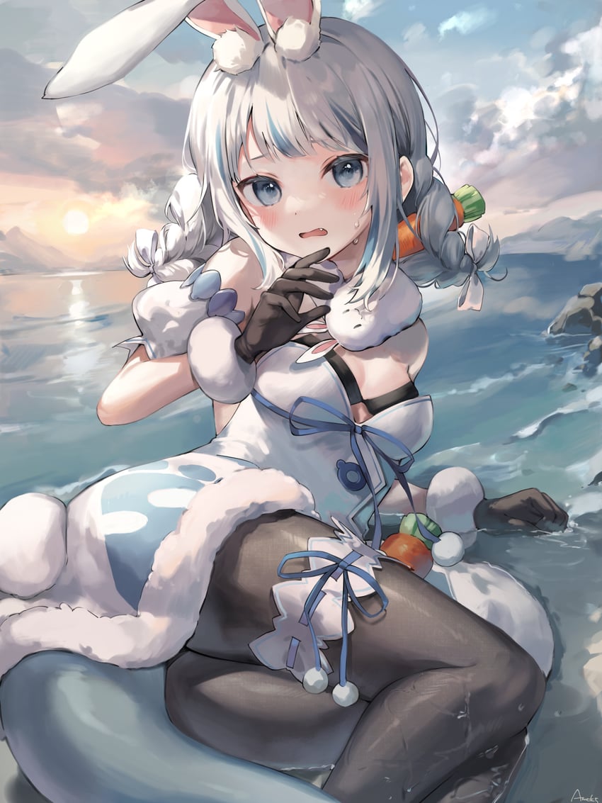gawr gura, usada pekora, and don-chan (hololive and 1 more) drawn by ame929
