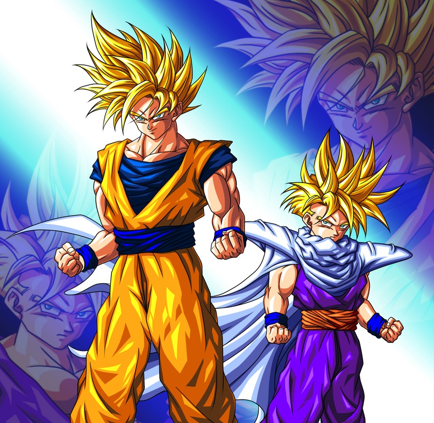 son goku and son gohan (dragon ball and 1 more) drawn by abu_zero