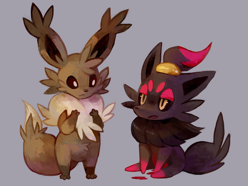eevee, zorua, and lexy (pokemon and 1 more) drawn by glitchedpuppet