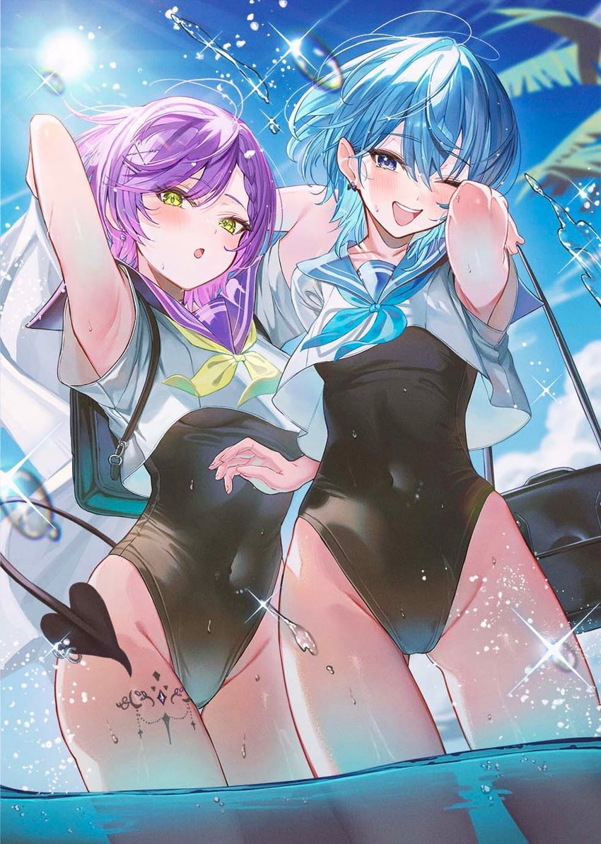 hoshimachi suisei and tokoyami towa (hololive) drawn by sanada_keisui