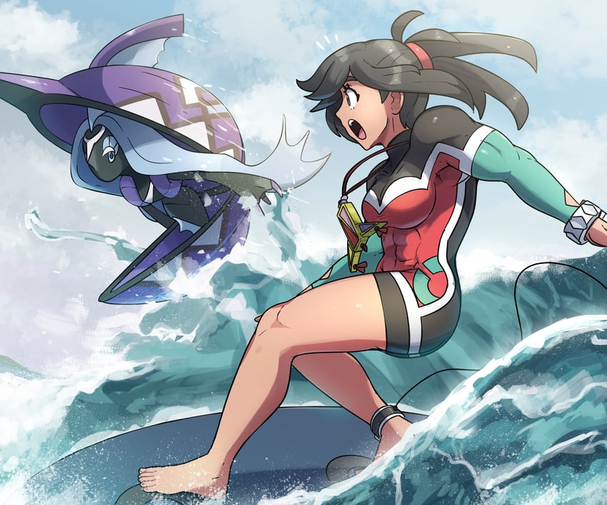 selene and tapu fini (pokemon and 1 more) drawn by juno_son