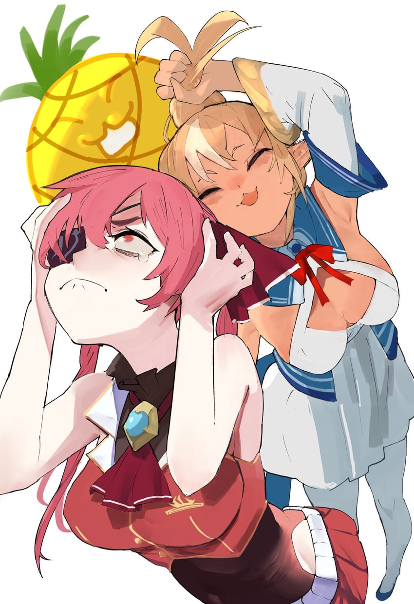 houshou marine and shiranui flare (hololive and 1 more) drawn by uzuradobin
