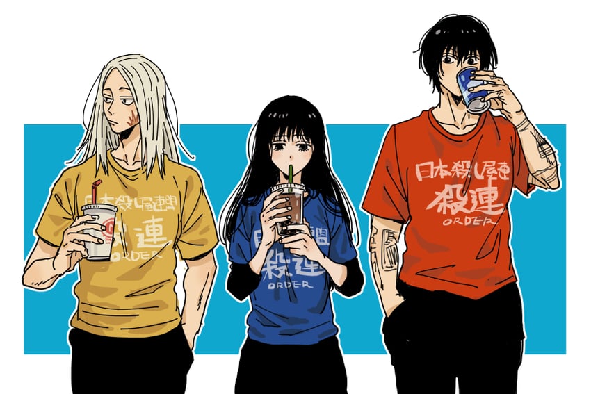 nagumo, osaragi, and shishiba (sakamoto days) drawn by nano_(veek)
