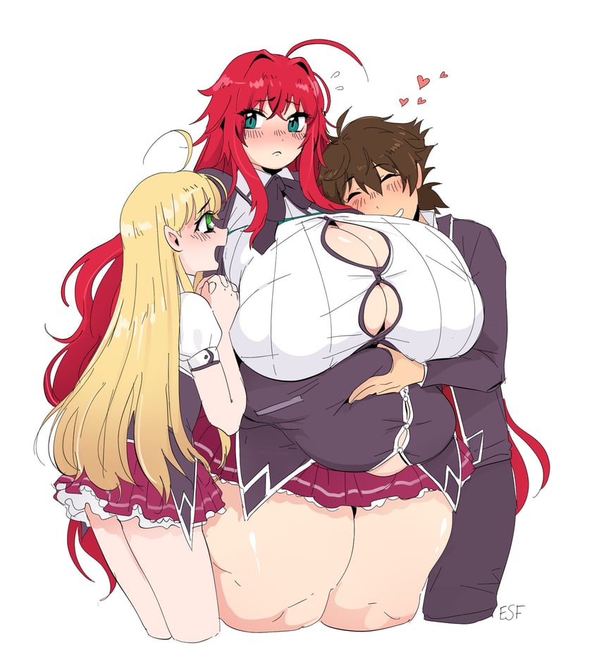 rias gremory, asia argento, and hyoudou issei (high school dxd) drawn by riu_incognito