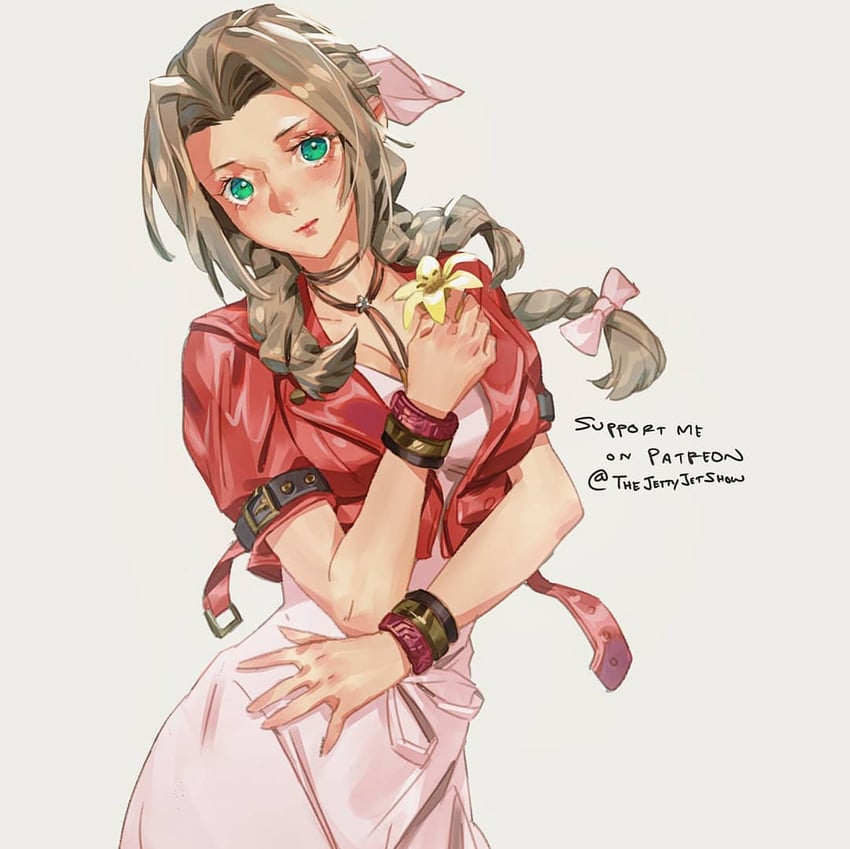 aerith gainsborough (final fantasy and 2 more) drawn by jet_kimchrea