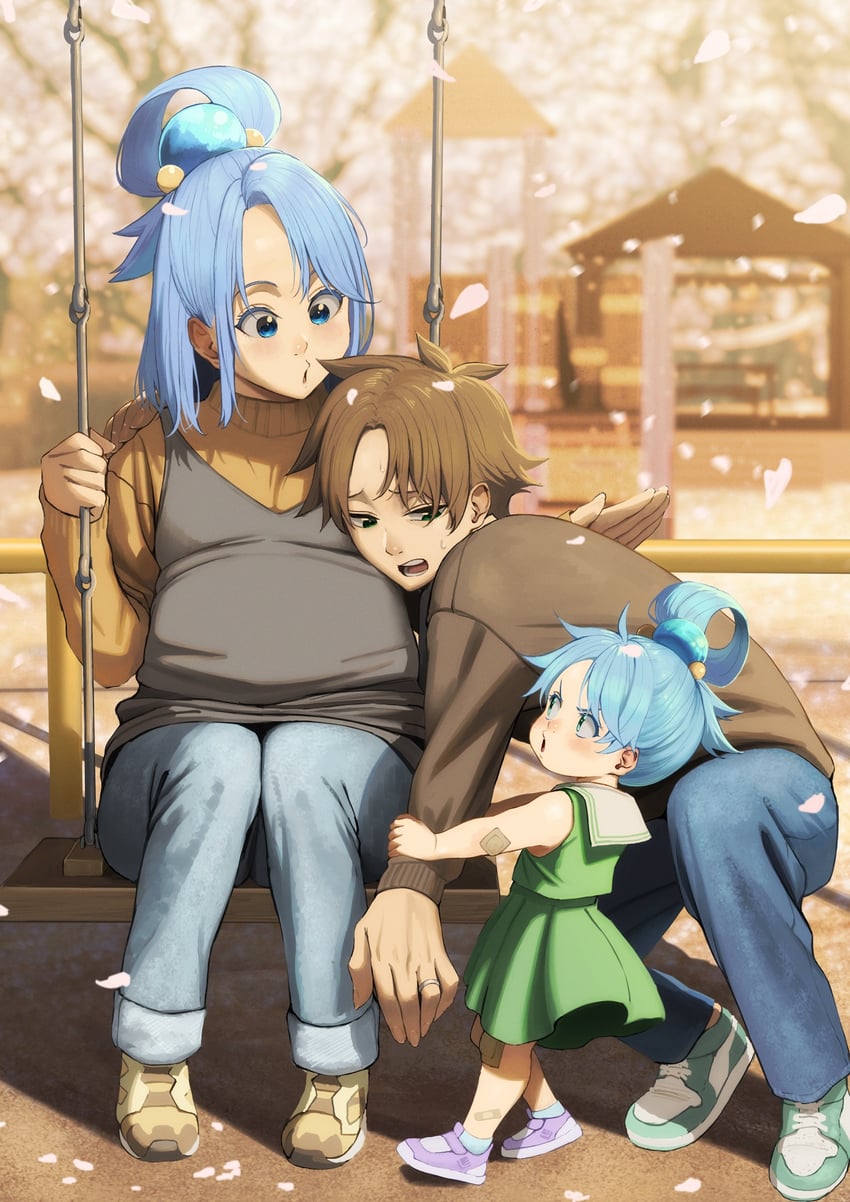 aqua and satou kazuma (kono subarashii sekai ni shukufuku wo!) drawn by izawa_(bhive003)