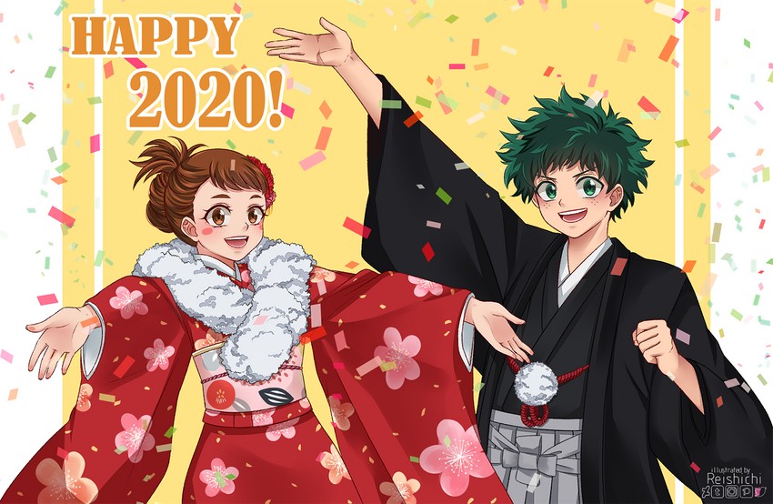 midoriya izuku and uraraka ochaco (boku no hero academia) drawn by reishichi