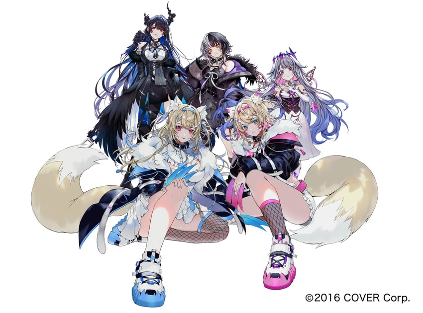 shiori novella, nerissa ravencroft, fuwawa abyssgard, mococo abyssgard, and koseki bijou (hololive and 1 more) drawn by nekoyama_iori