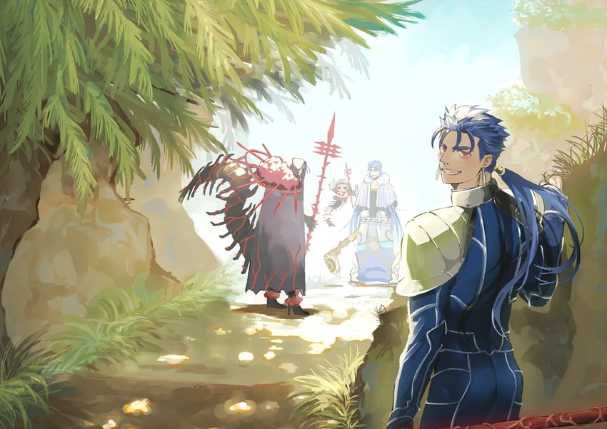 cu chulainn alter, cu chulainn, and mini cu-chan (fate and 1 more) drawn by yuu_(guruko)