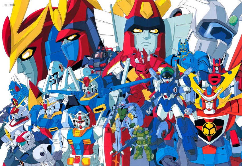 rx-78-2 gundam, zeta gundam, zz gundam, scopedog, dunbine, and 12 more (gundam and 17 more) drawn by ishigaki_jun'ya