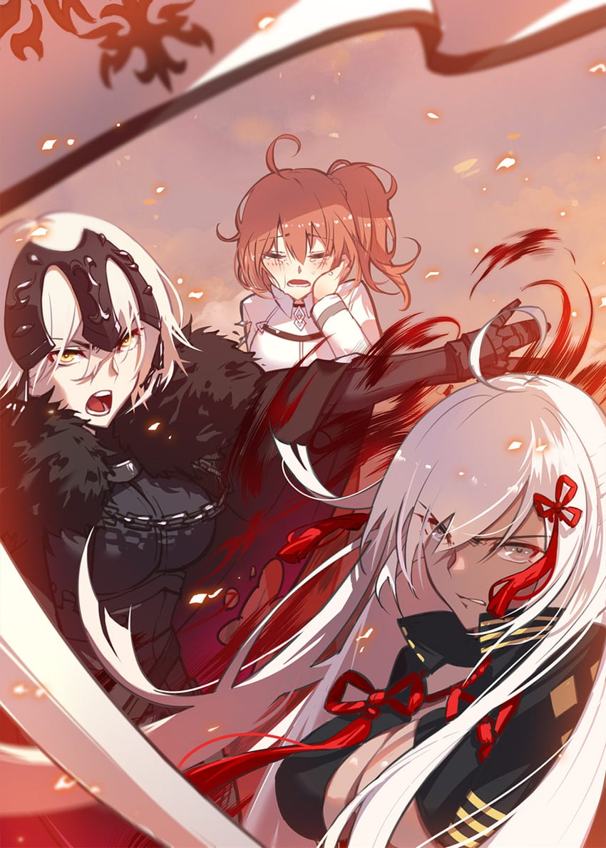 fujimaru ritsuka, okita souji, jeanne d'arc alter, and okita souji alter (fate and 1 more) drawn by xion32