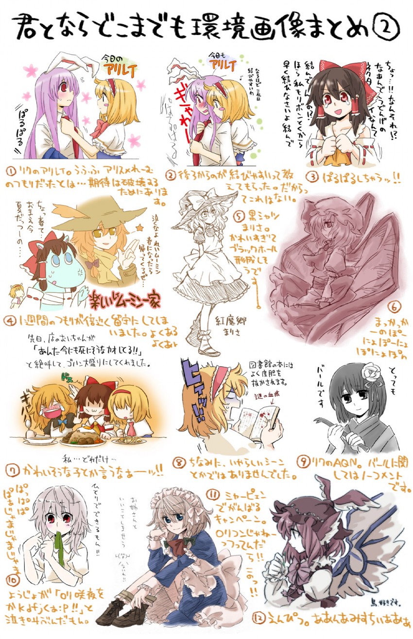 hakurei reimu, kirisame marisa, remilia scarlet, izayoi sakuya, alice margatroid, and 3 more (touhou) drawn by arata_iri