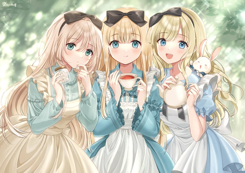 alice and white rabbit (alice's adventures in wonderland) drawn by kompeitou_(lemon_garden)