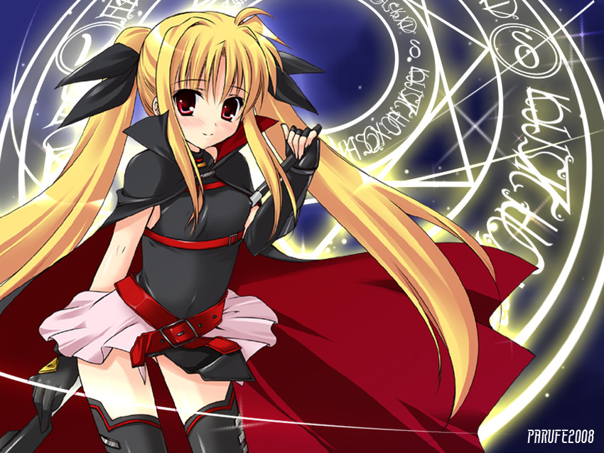 fate testarossa and bardiche (lyrical nanoha and 2 more) drawn by hayashi_sakura
