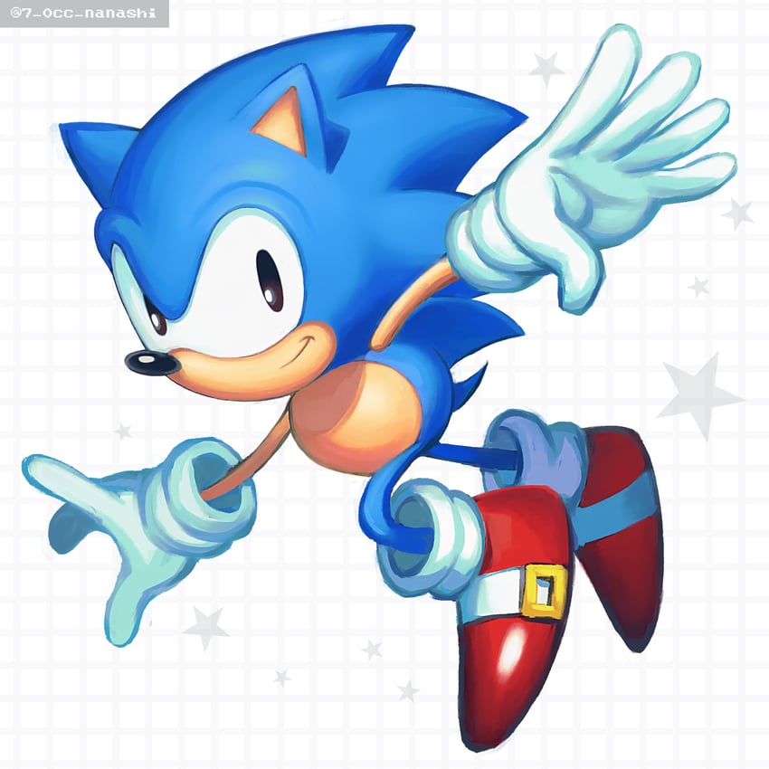 sonic the hedgehog and classic sonic (sonic and 1 more) drawn by show_chiku-by
