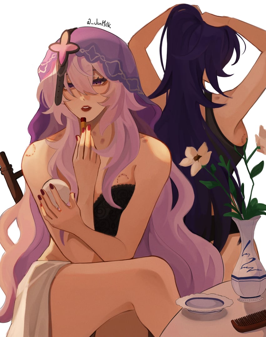 acheron and black swan (honkai and 1 more) drawn by junmilk00