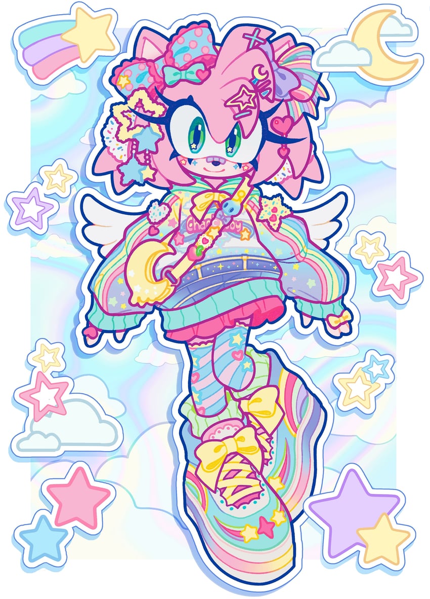 amy rose and neutral chao (sonic) drawn by flora_(florathemoth)