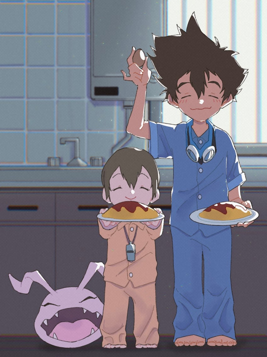 yagami hikari, yagami taichi, and koromon (digimon and 1 more) drawn by hamoo8686