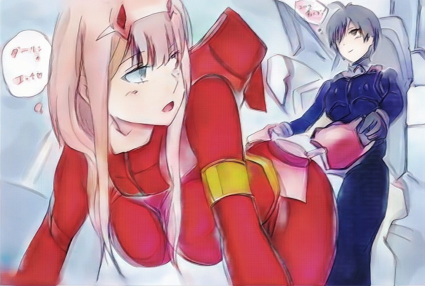 zero two and hiro (darling in the franxx) drawn by potekite