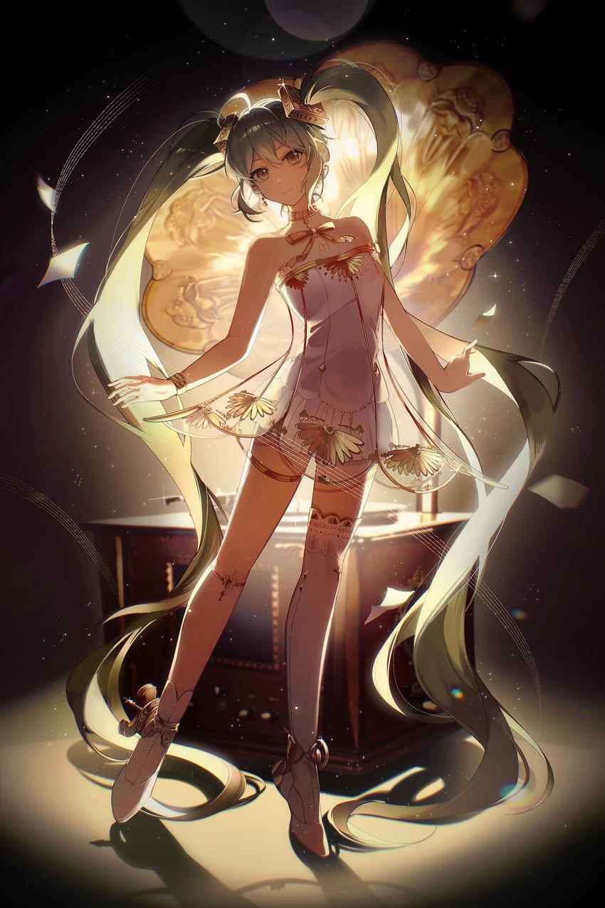 hatsune miku and gramophone miku (vocaloid and 1 more) drawn by kanvien