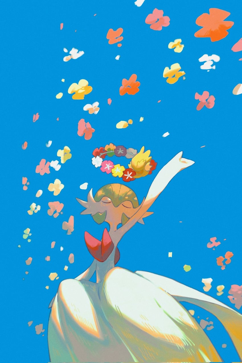gardevoir, mega gardevoir, and comfey (pokemon) drawn by wulie_errr