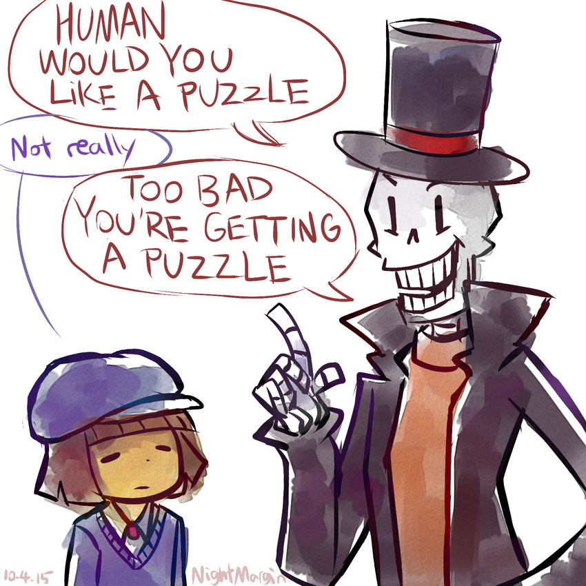 frisk, papyrus, hershel layton, and luke triton (undertale and 1 more) drawn by nightmargin