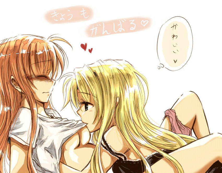 fate testarossa and takamachi nanoha (lyrical nanoha and 1 more) drawn by yuuyu_(777)
