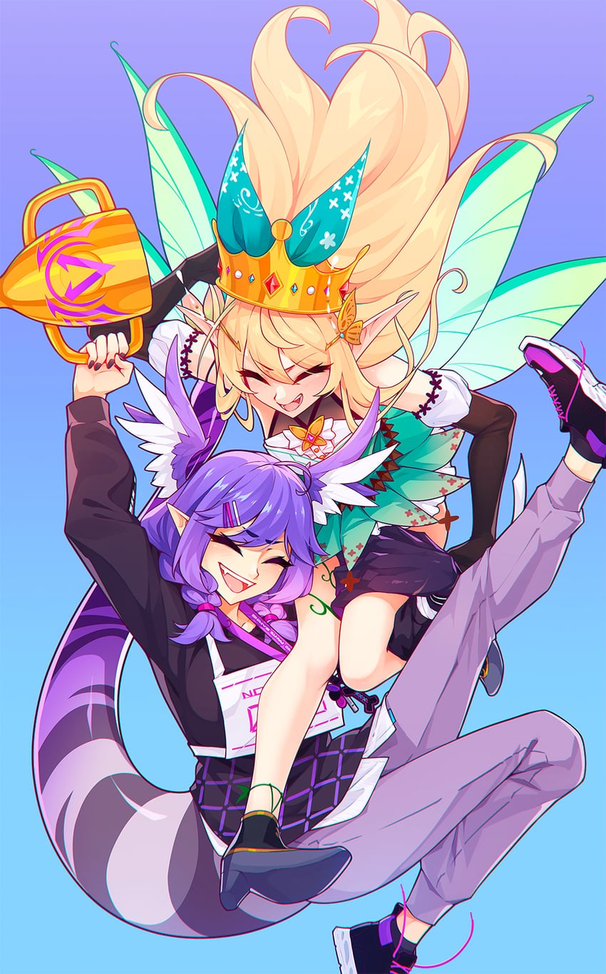 selen tatsuki and pomu rainpuff (nijisanji and 1 more) drawn by ricegnat