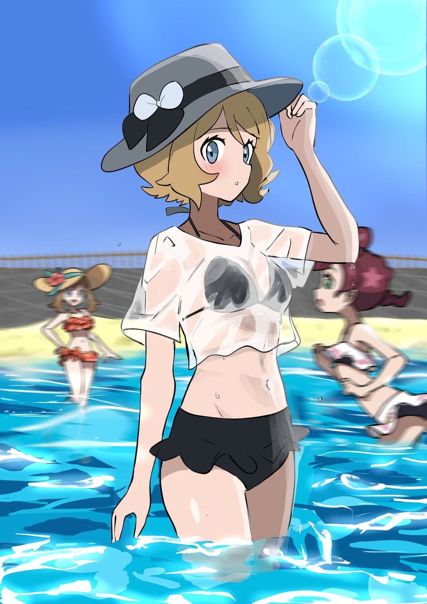 may, serena, and chloe (pokemon and 1 more) drawn by makademia
