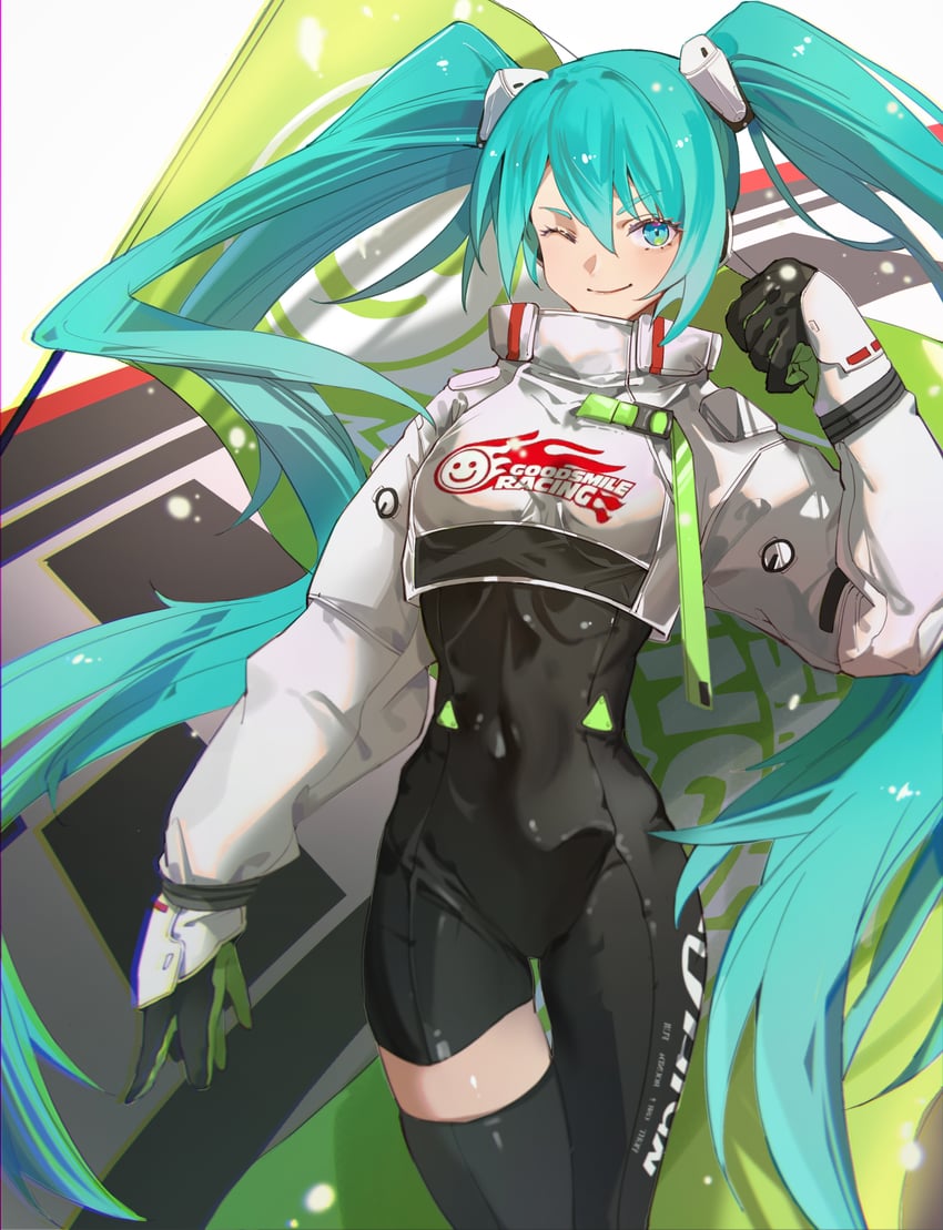 hatsune miku and racing miku (vocaloid and 1 more) drawn by gugu_(guming304)