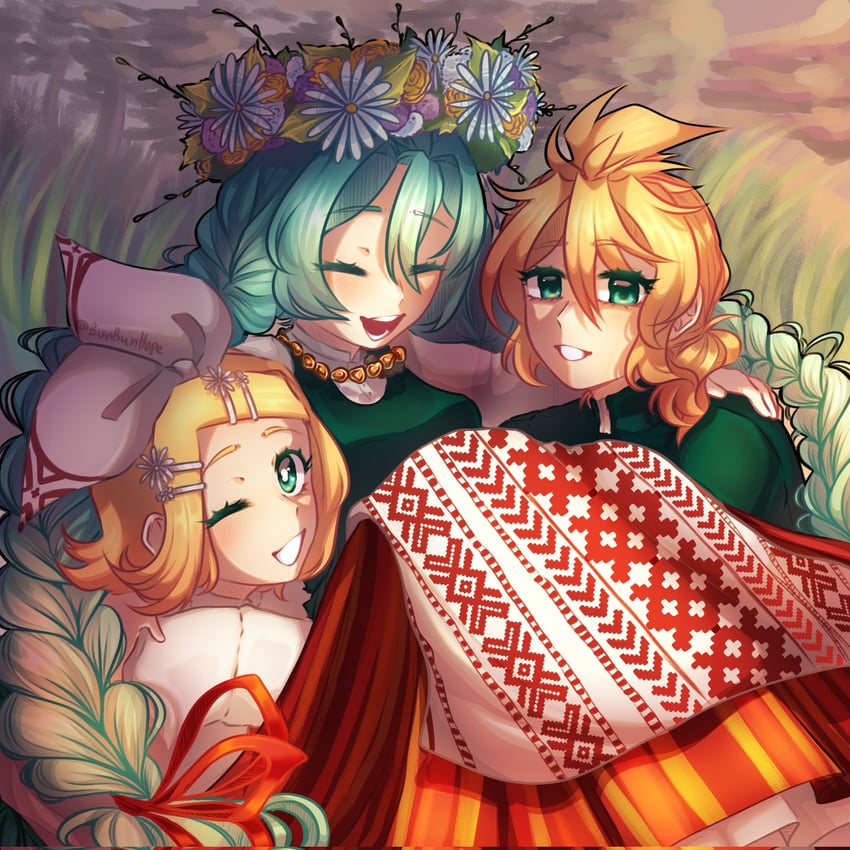 hatsune miku, kagamine rin, and kagamine len (vocaloid) drawn by bunbunhope