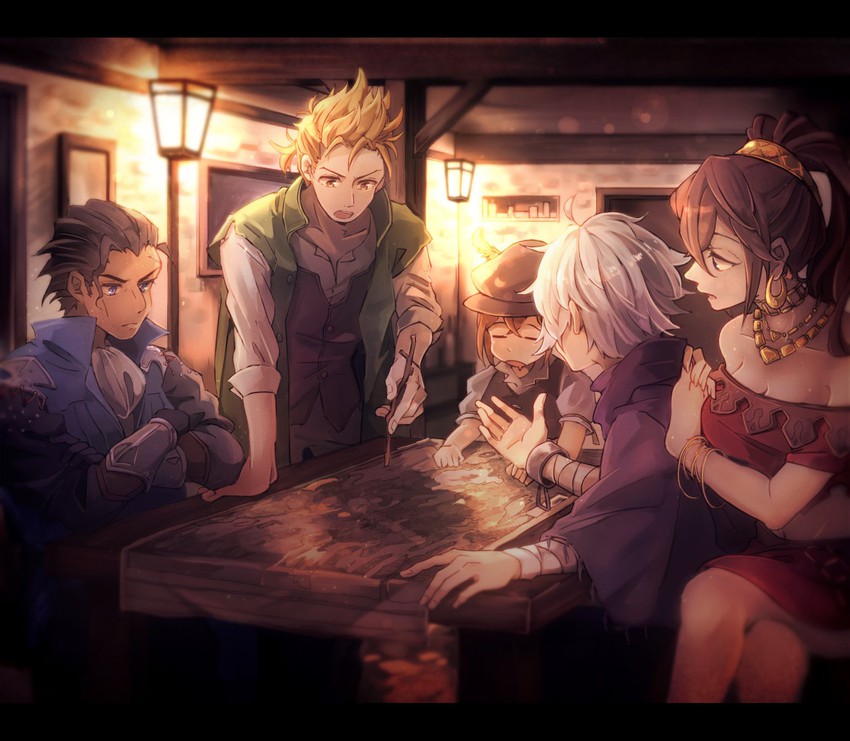 therion, tressa colzione, primrose azelhart, alfyn greengrass, and olberic eisenberg (octopath traveler and 1 more) drawn by kik_miii