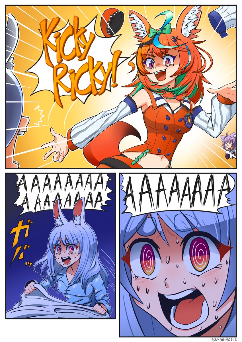usada pekora, nekomata okayu, takanashi kiara, and omaru polka (hololive and 3 more) drawn by nyaring943